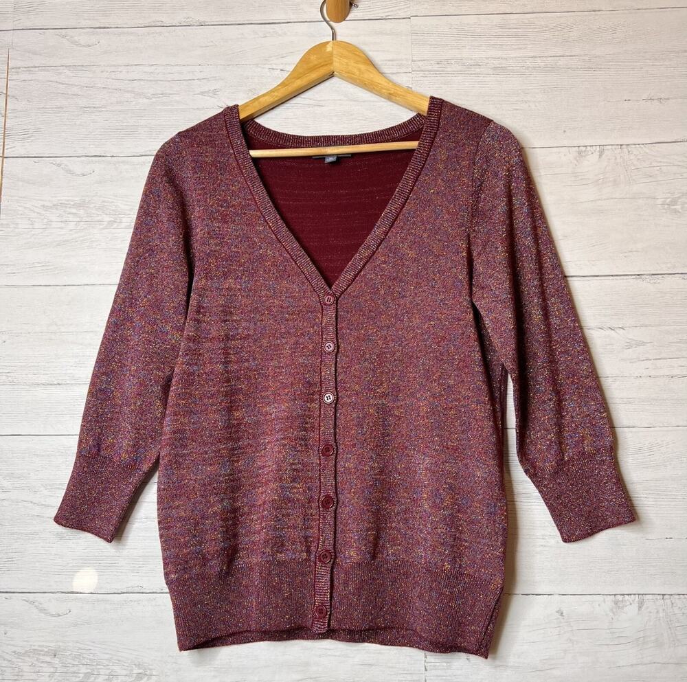 ModCloth Cardigan Womens Size Medium Burgundy Metallic Button Down Sweater